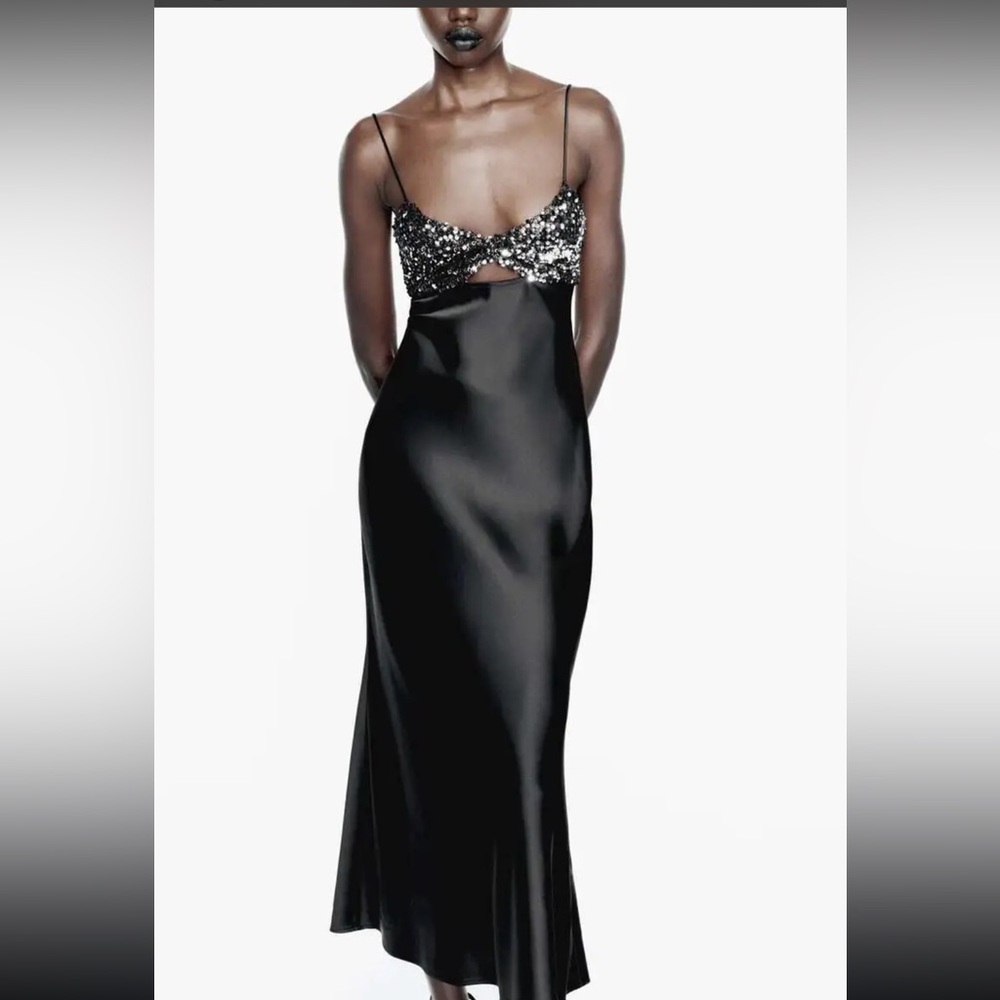 ZARA SEQUINS MIDI DRESS - Picture 10 of 11